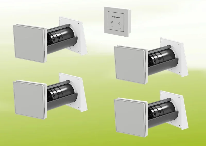 4x Viessmann Vitovent 100-D Typ H40E B55 (L) s ventilační sadou s kabelovou ovládací jednotkou 100-D